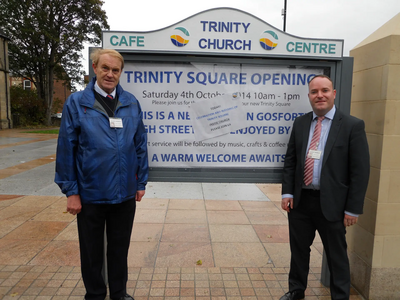 Peter with Councillor Nick Cott at Trinity on Gosforth High Street