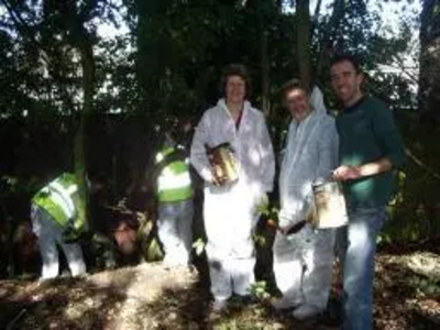 Councillors with pots of paint on the waggonway