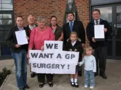 Newcastle North spokesman Ron Beadle joins Lemington councillors and local residents to campaign for a GPs surgery in the ward