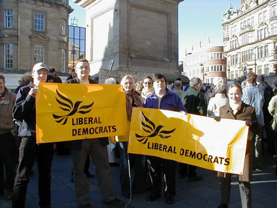 Local Lib Dem councillors and activists join a rally against the Iraq War at Newcastle's Monument